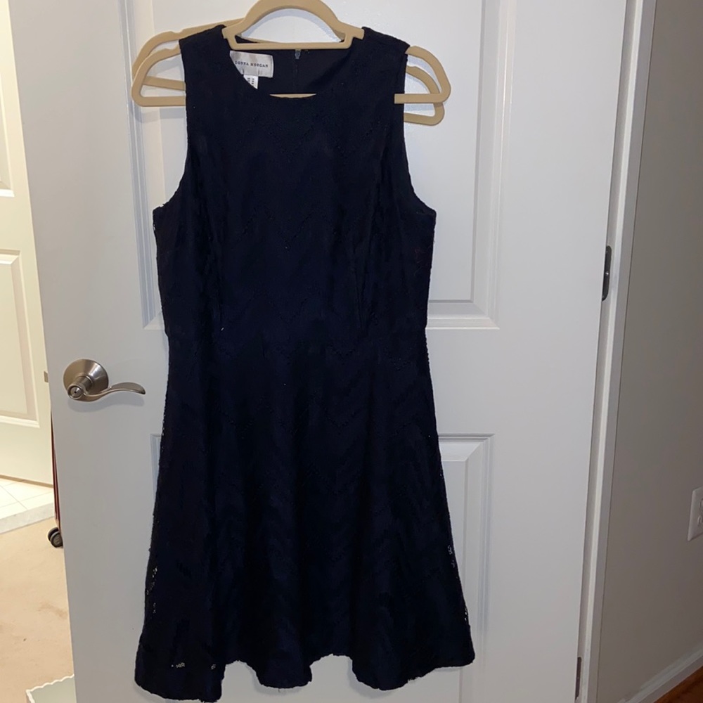 14 Donna Morgan A line knit pattern navy dress